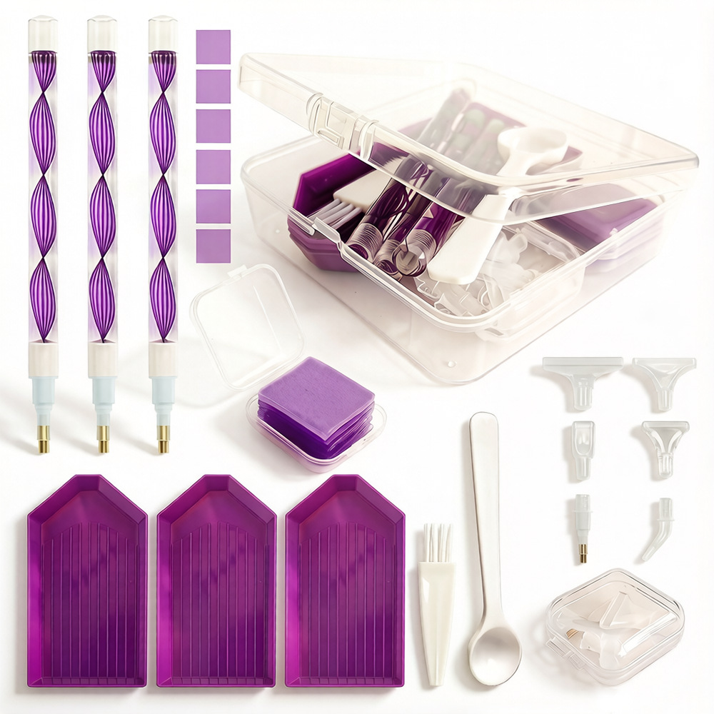 Embroidery Kit Set - DIY Diamantmalerei Werkzeugset 4-Farben-Aufbewahrungsbox mit Tablett