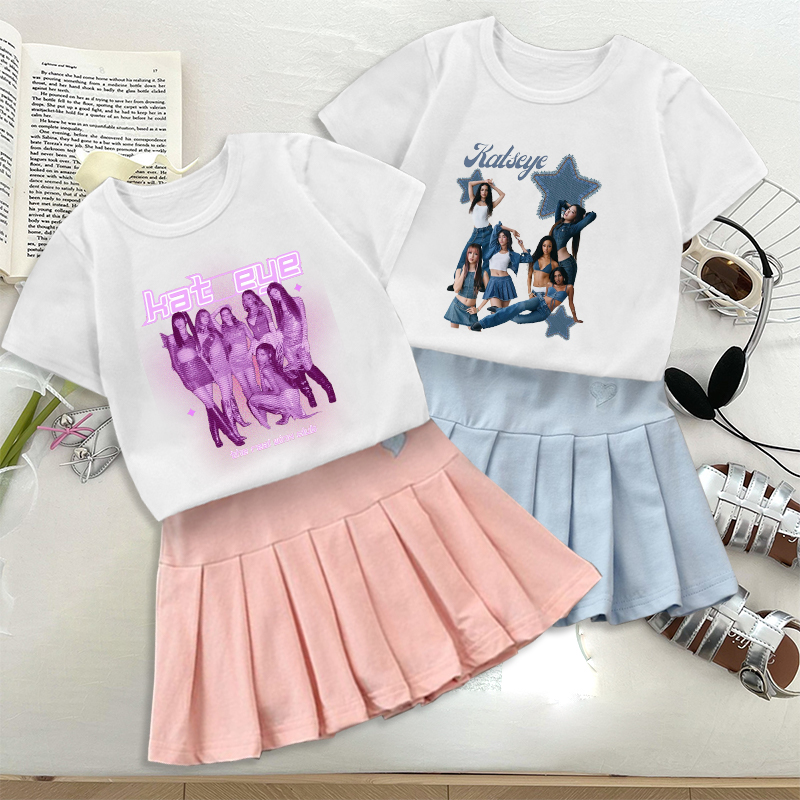 Embroidery Skirt - Mode K POP K-KATSEYE T-shirt Faltenrock