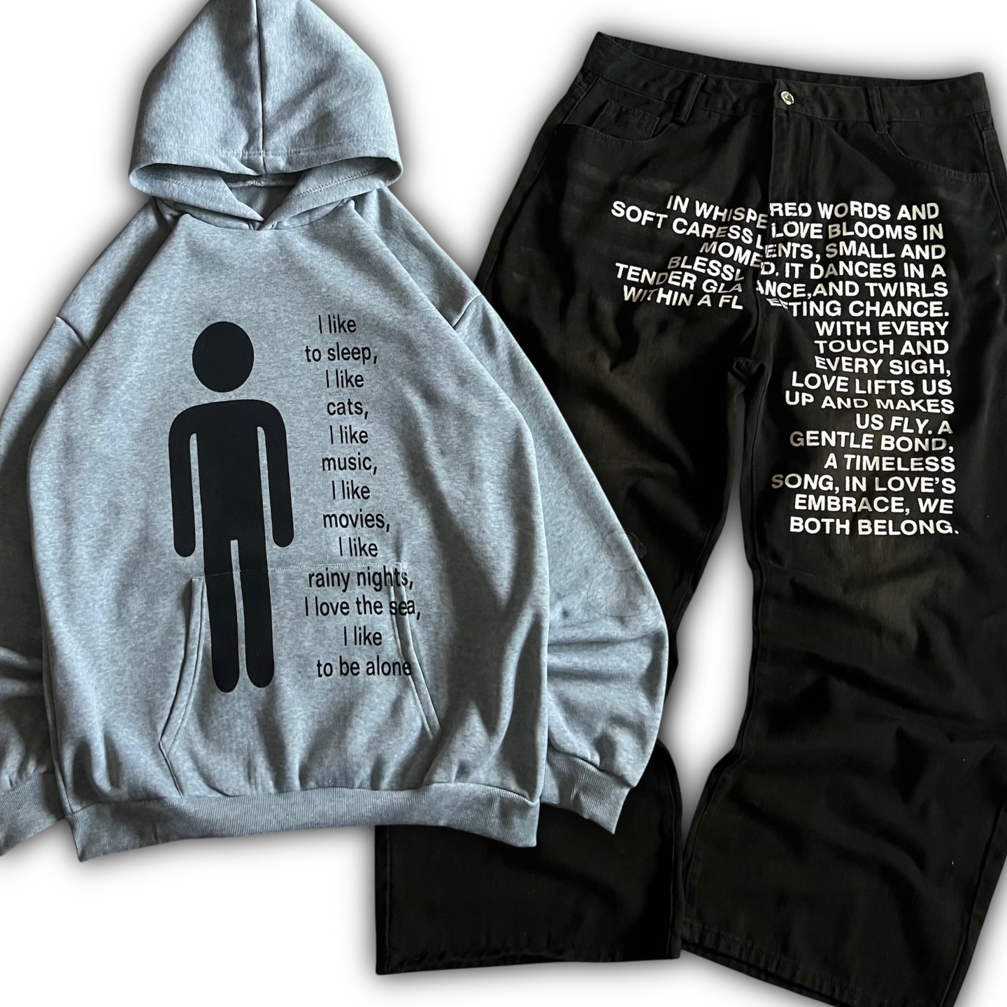 Embroidery Pattern - Amerikanisches Muster Buchstaben-Jeans Y2K Herren Hoodie-Sets