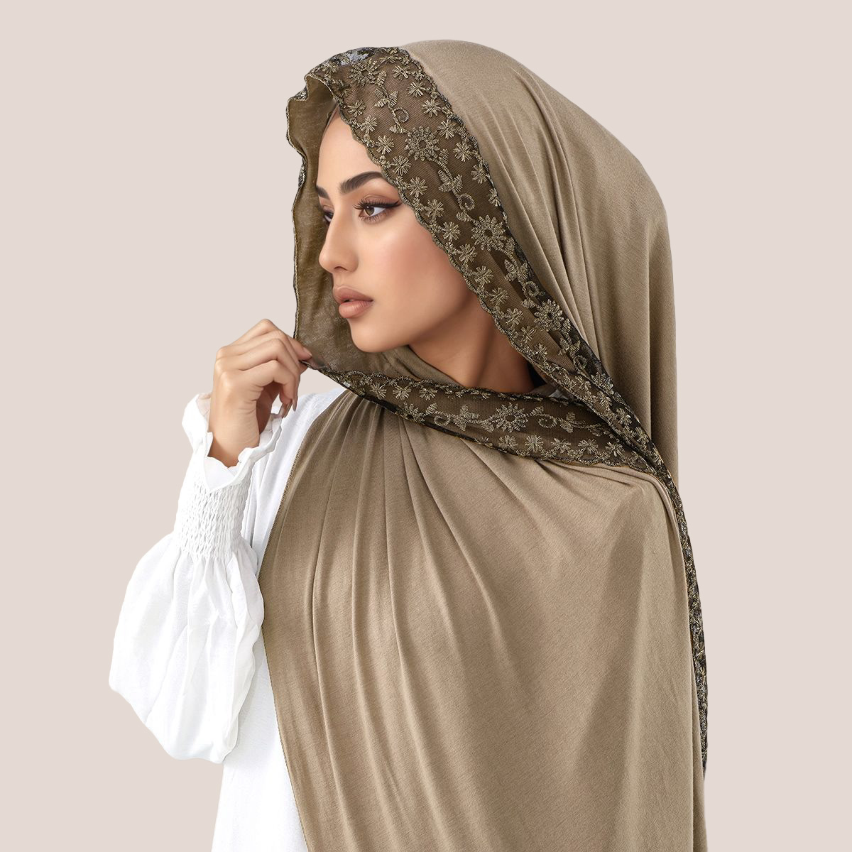 Embroidery Hijab - Spitze Stickerei Baumwolle Jersey Muslimischen Hijab