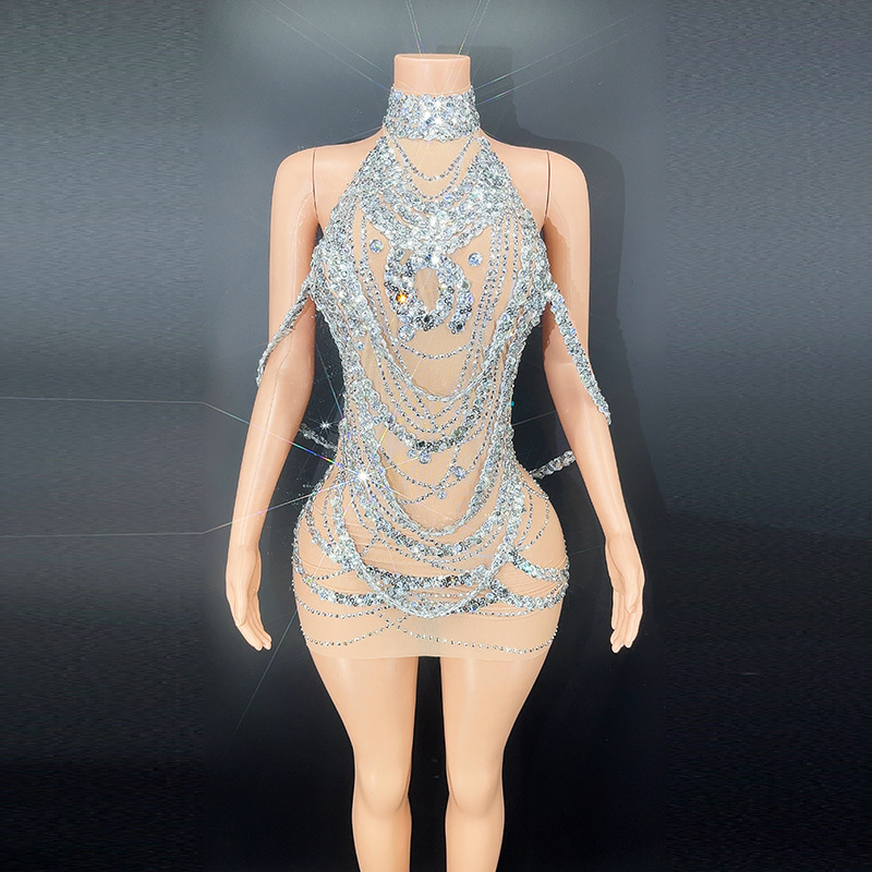 Embroidery Skirt - Sexy funkelnde silberne Ballkleider Glitzer perlen