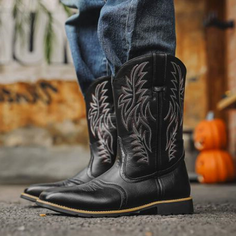 Embroidery Stitches - Neue Herren-Stiefel mit Stickerei, Retro-Handarbeit, Western-Cowboy-Stiefel,