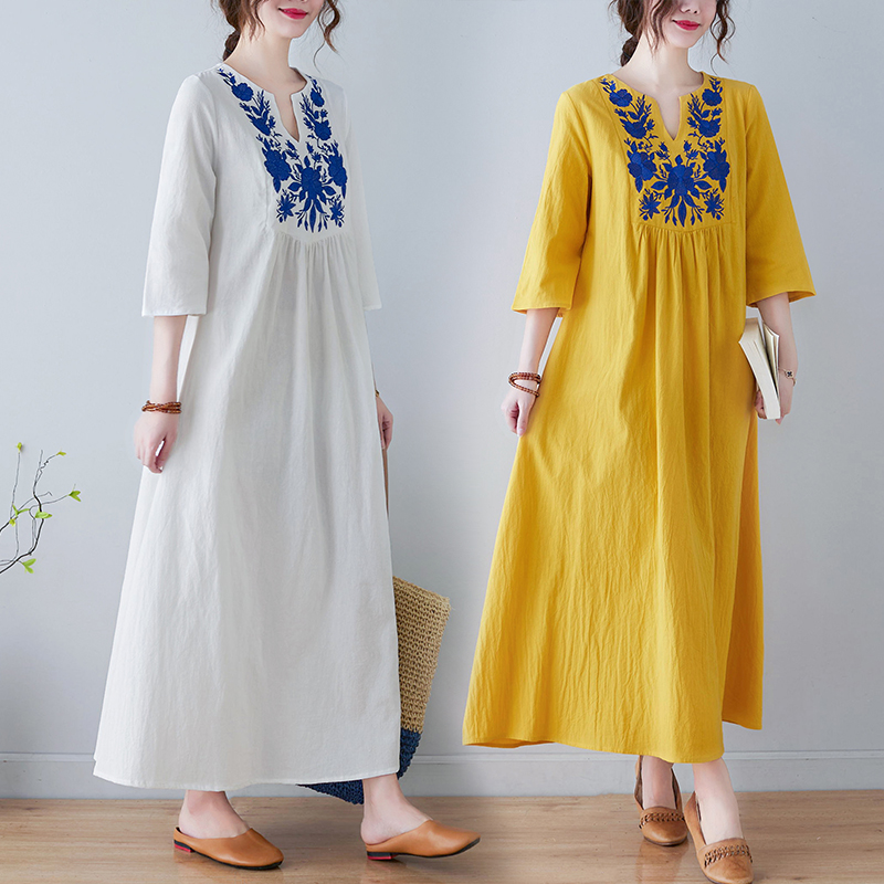 Embroidery Skirt - Neues Ethno-Stil Loses Tief Ausgeschnittenes Midi-Kleid