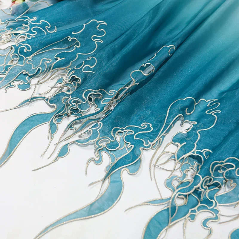 Embroidery Skirt - Chinesischer Stil Stickerei Lotusblatt Farbverlauf Stoff