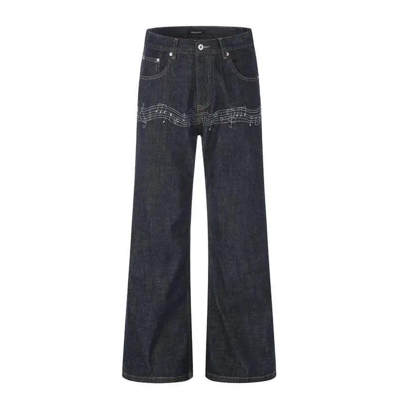 Embroidery Design Love - Blaue Herren-Jeans aus rohem Denim, Nischenmode,
