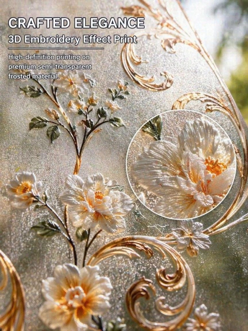 Embroidery Pattern - Stickereimuster Mattierte Sichtschutz-Fensterfolie Lichtdurchlässig Lichtblockierend Statisch