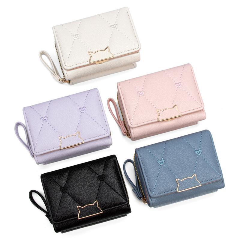 Embroidery Wallet - Kurze Geldbörse aus PU-Leder mit Katzenschnalle