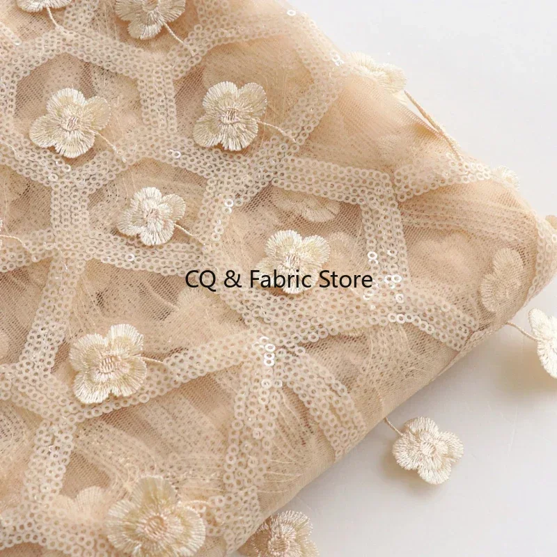 Embroidery Design 3D - Aprikose 3D kleine Blumenstickerei, Pailletten-Mesh-Stoff, handgefertigt,