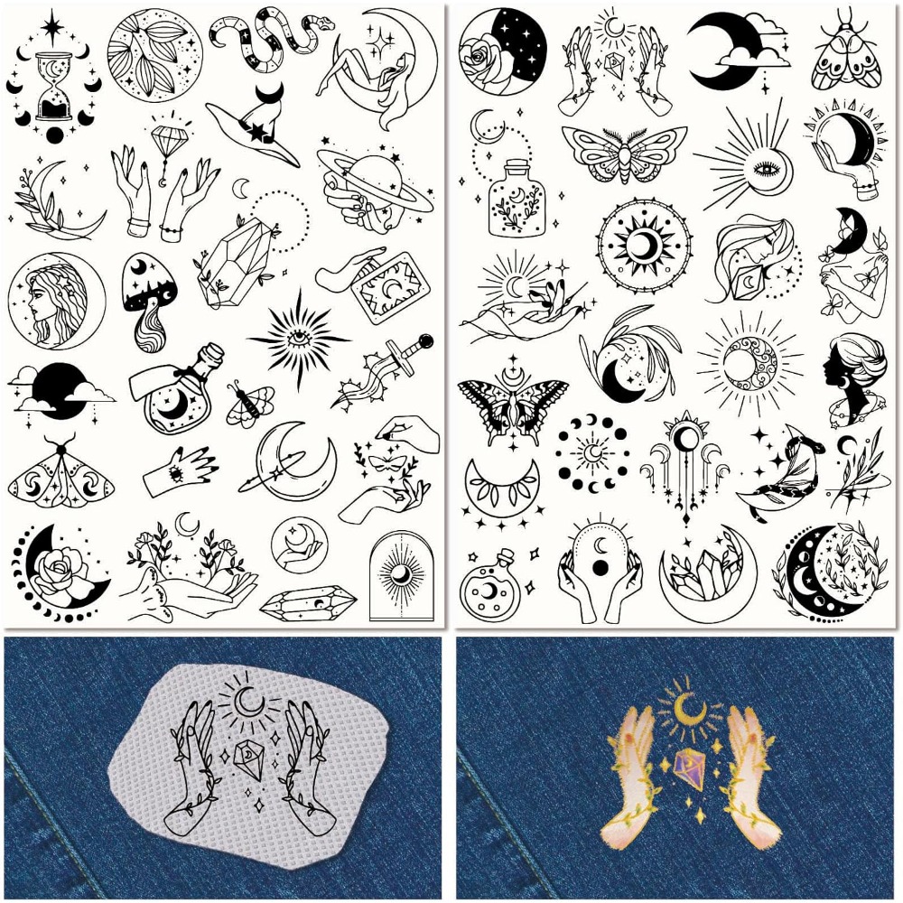 Embroidery Stitches - 51 Stück Boho Mond Sonne wasserlösliche