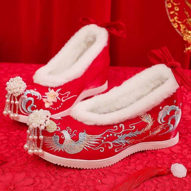 Winter Hanfu Schuhe Frauen Chi – Embroidery Red Bewertung und Preis