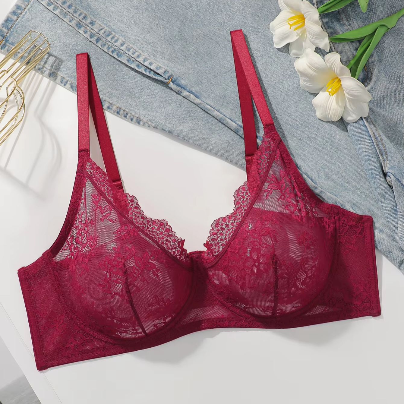Damen Übergröße Roter Spitzen- – Embroidery Red Bewertung und Preis