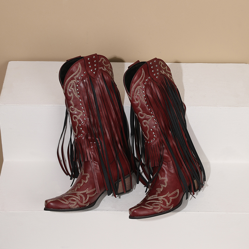 Western Cowboy Mid-Calf Stiefe – Embroidery Red Bewertung und Preis