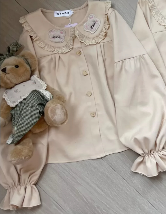 Lolita-Bluse mit niedlicher Bä – Embroidery Cream Bewertung und Preis
