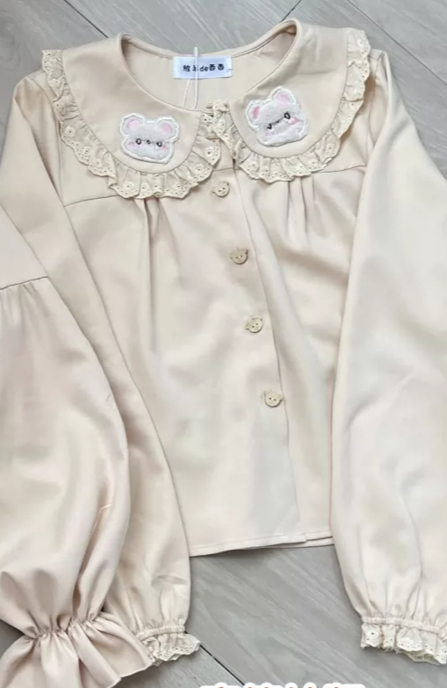 Lolita-Bluse mit niedlicher Bä – Embroidery Cream Bewertung und Preis